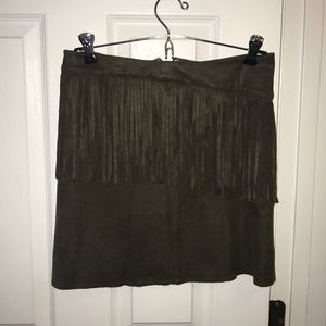 Olivia green suede fringe skirt
